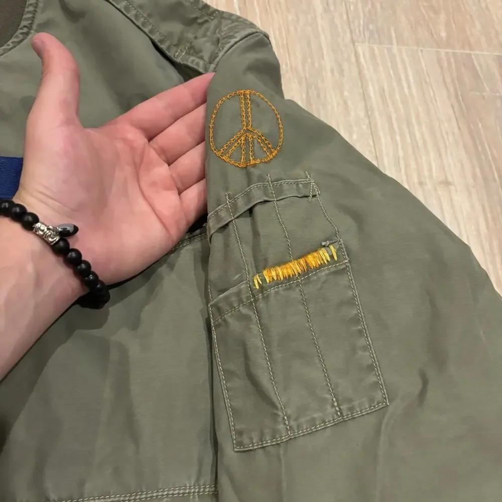 Authentic Polo Ralph Lauren Military Bomber Jacket Mens XL Peace Love USRL Green